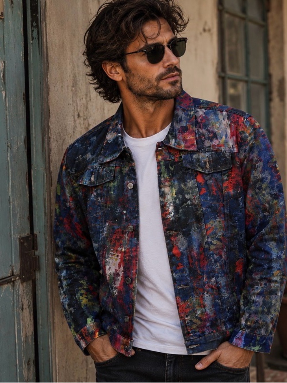 Men's (unisex) Multicolor Artists pallet Denim Jacket - Casual Painted Look